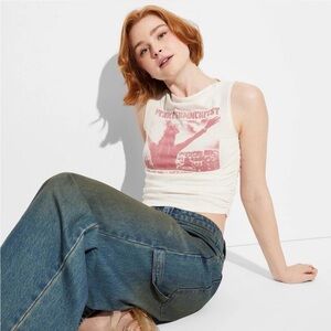 wild fable Cream Tank with light red Venice summerfest music festival print - S